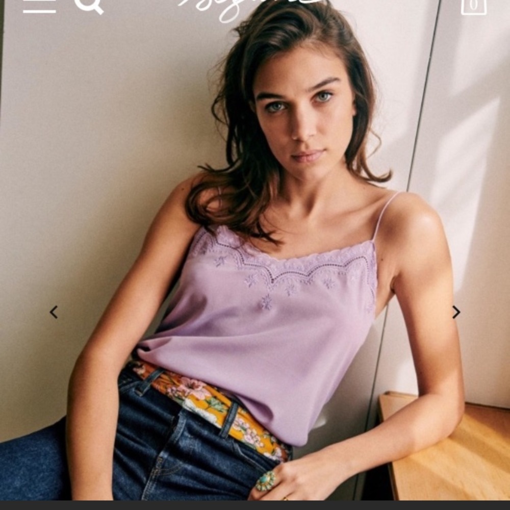 Sezane Lavender Lace Trim Cami Top